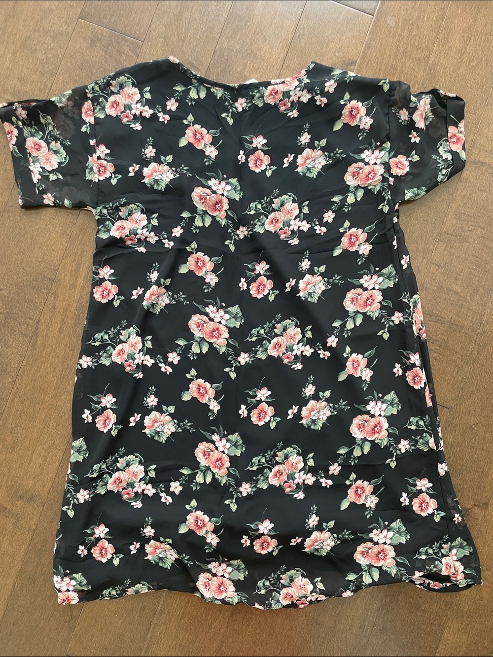 PinkBlush- Floral Short Sleeve Women's Top - Black with Pink Roses- Maternity - Picture 6 of 7
